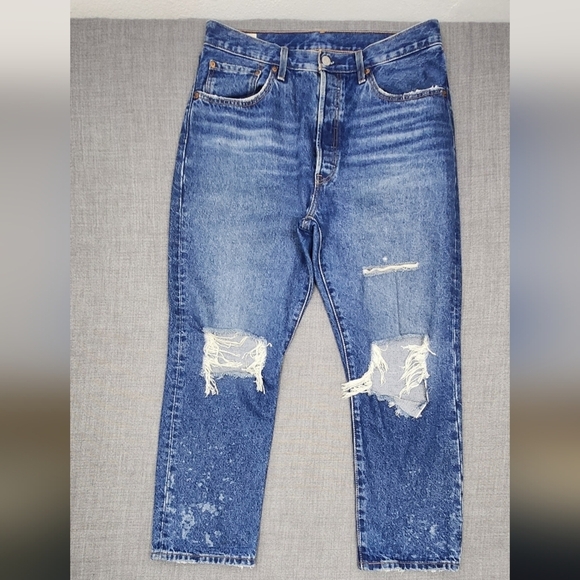 Levi's Denim - Levis 501 Distressed Style Medium Wash 100% Cotton Denim Jeans 31 × 26